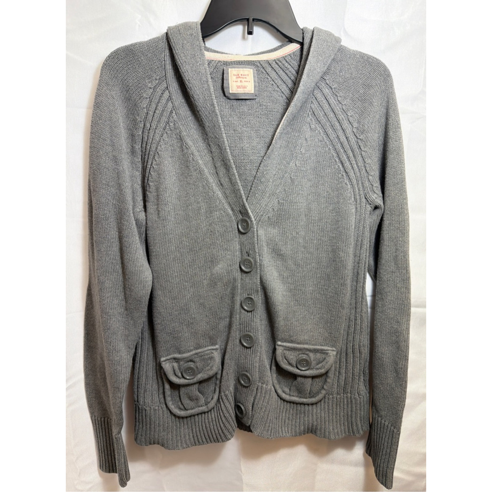 Vintage Y2K Old Navy Gray Hooded Cardigan Sweater XL Normcore Grandpacore Chunky